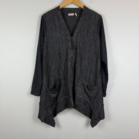 Logo Lori Goldstein Cardigan Women XS Charcoal Faux Suede Asymmetric Relaxed - Picture 1 of 8